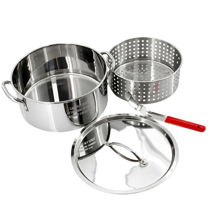 Deep-Frying Pot and Basket Set with Food-Grade 201 Steel Construction, Pot Lid, and Easy-Cleaning Design for Outdoor Meals and Group Parties