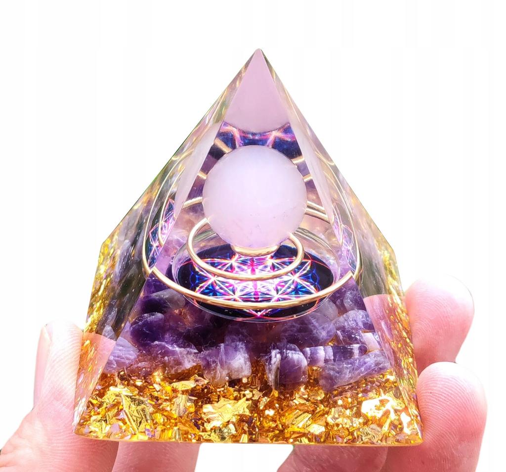 Pyramid Orgonite + Led Lamp Base 5Cm Crystal Stones Amulet 5Cm Hx08