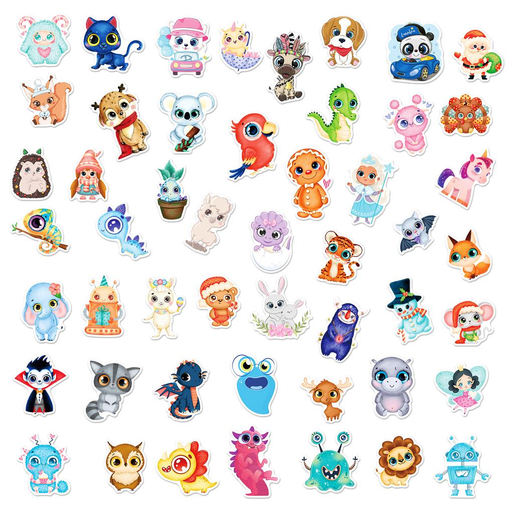 50 Big-Eyed Animal Stickers Cute Cartoon Big-Eyed Cute Stickers Small Animals Daquan Children'S Stickers Puzzle