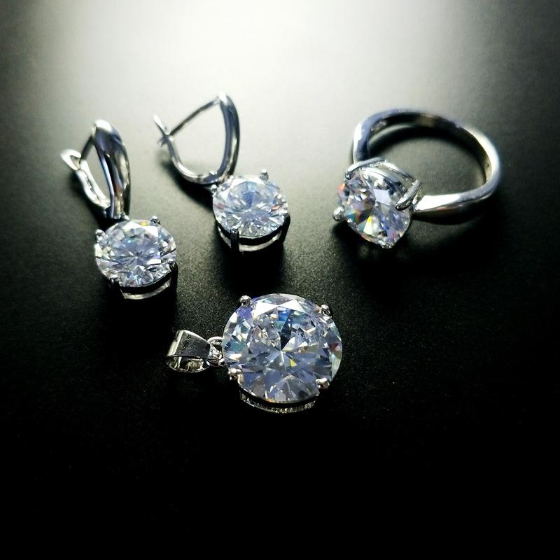 

Simple Jewelry Bride Earrings Necklace Chain Set Womens Ring Wedding Three Piece Set Free Chain W5761WW-Size 10 ring three-piece set