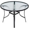 106cm Round Garden Dining Table with Parasol Hole Tempered Glass Top Steel Frame