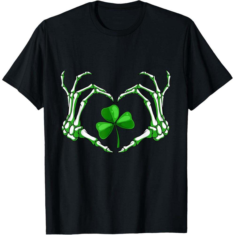 Skeleton Hand Heart Shamrock St Patricks Day Saint Paddys Cotton Men T Shirt L