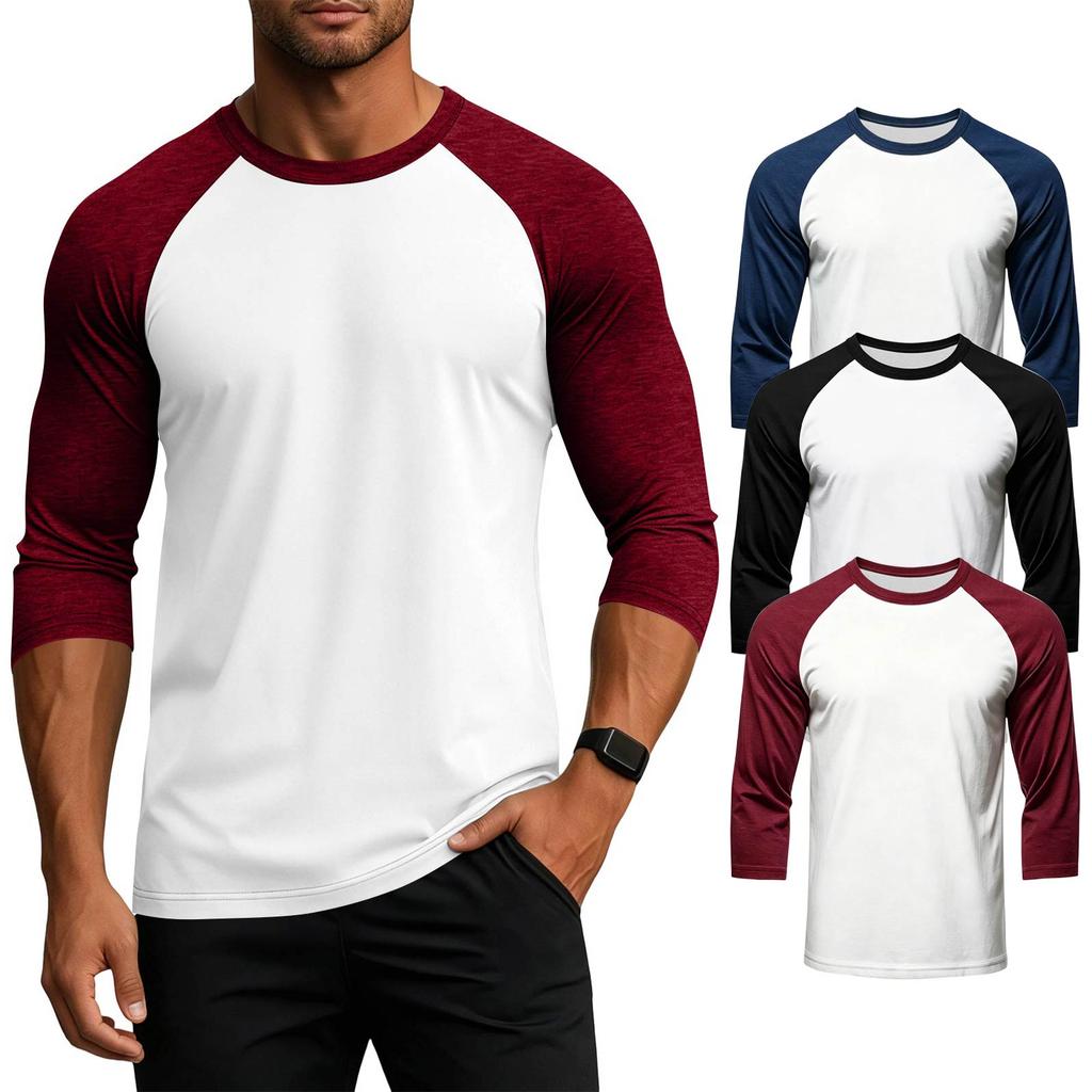 Men's Raglan Sleeve Athletic Shirt Three Pack 3/4 Sleeve Lightweight Breathable Sports Tops for Gym Running Training Casual Wear