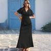 Abito Maxi da Donna a Pois con Scollo a V e Maniche Corte, Vestibilità Fluida con Dettagli in Vita e Tessuto Leggero per l'Uso Quotidiano