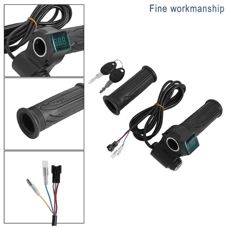 Electric Bike Throttle Handle with LED Display Throttle Accelerator Handle Grip Scooter Handlebar Grip Twist Throttle