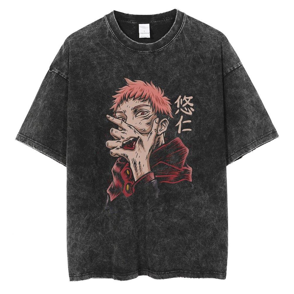 T-shirt Lavata Unisex Vintage Stampata Anime Uomo Donna Cotone Hip Hop Streetwear Estiva Girocollo Manica Corta Magliette Top