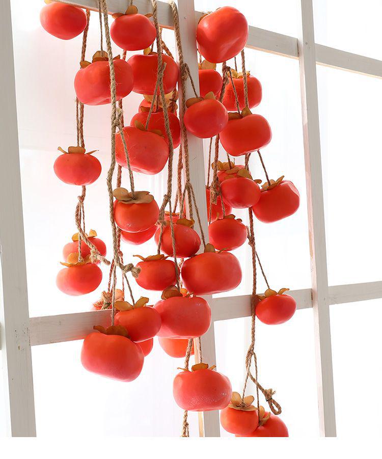 7-Head Persimmon Branch Ikebana Ornament: Artificial Ruyi Persimmon for Living Room or Dried Flower Display