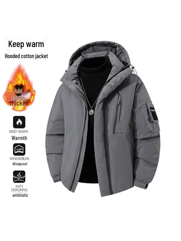 Men's Winter Windproof Puffer Jacket - Warm, Thickened Cotton Coat for Outdoor Use
