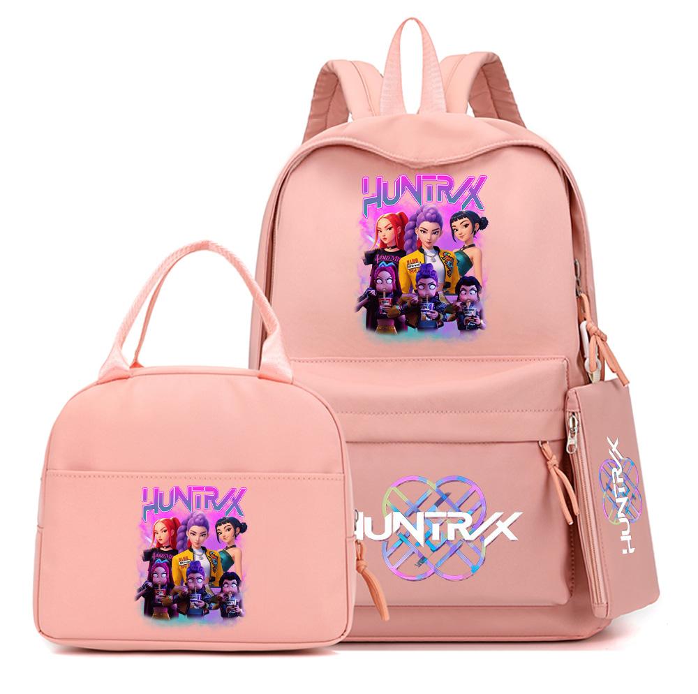 4Pcs/set Anime K-Pop Demon Hunters Printed Backpack with Handbag Pencil Case for Teenager Student Boy Girl Schoolbag Bookbag Large Capacity Travel Bag