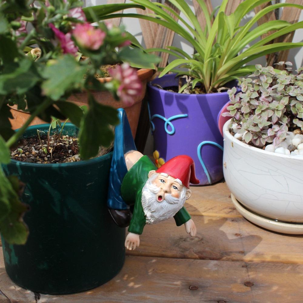 Funny Mini Gnome Hanging Statue Cartoon Dwarf Miniature Sculpture  Flowerpot Decoration