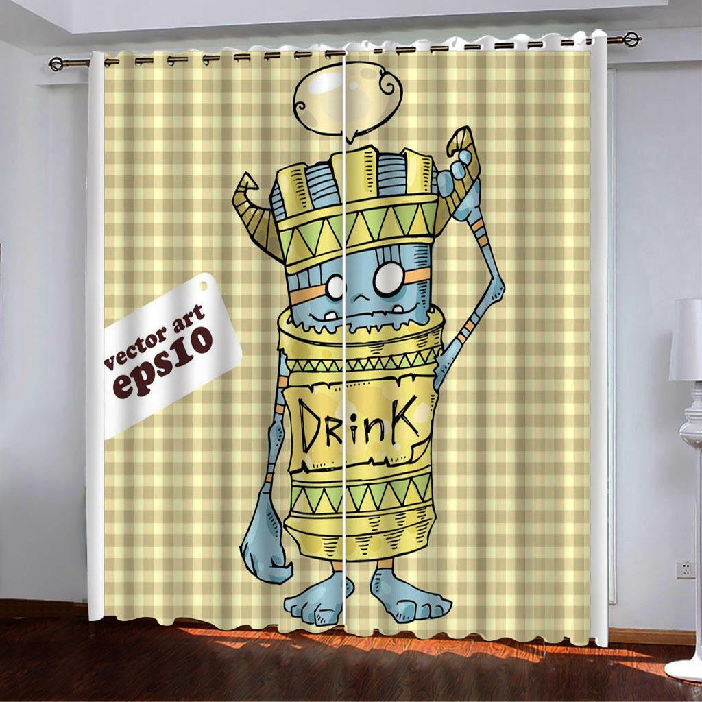 

High-Density Blackout Curtains, Retro Yellowing Funny Series 3 Digital Printing Blackout Curtains 140*100