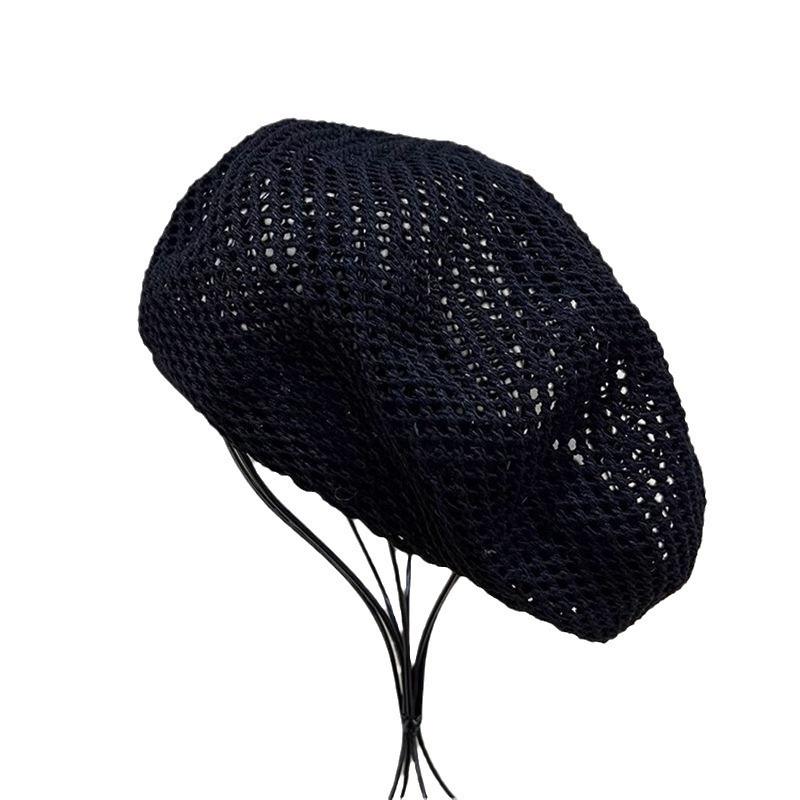 Women's Hollow Out Beret Vintage Harajuku Style Mesh Bucket Hat Breathable Face Slimming Artist Cap Summer Kawaii