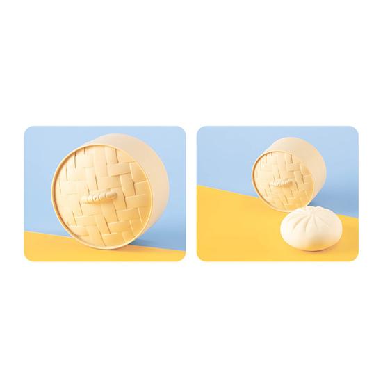 Stuffed Bun Slow Rebound Toy with Plastic Steamer Squishes Flexible TPR Stress Relief Funny Cute Bun Squeeze