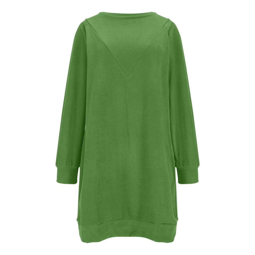 Women's Casual Fleece Lined Round Neck Long Sleeve Solid Color Dress