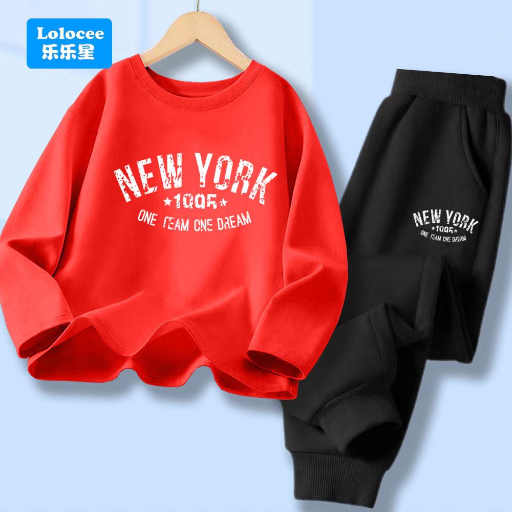 Boys Autumn Spring Clothes Sets New York City Letter Print T-shirt and Pants 2pcs Outfit Long Sleeve Tracksuits