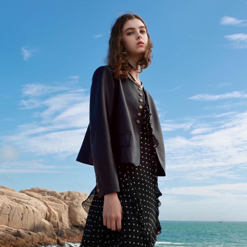 

Sancai 2025 Осень Женский Кардиган Куртка из Короткой ПУ Кожи Свободного Кроя XL 170/92A