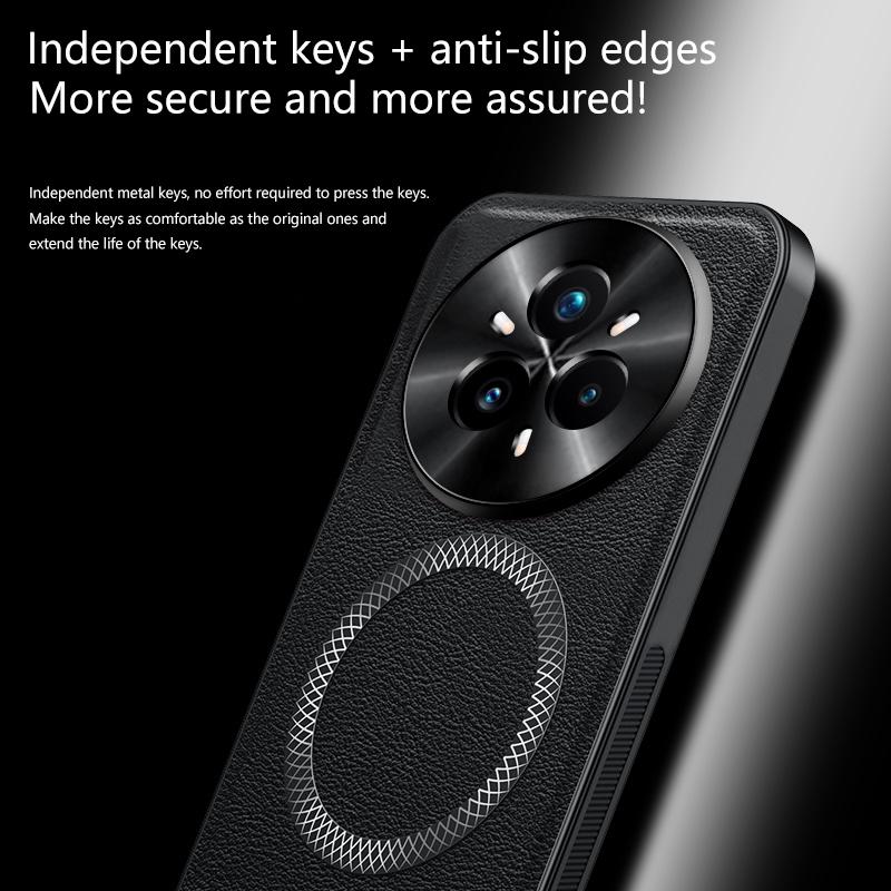 Luxury PU Leather Case For Realme 14 Pro 5G Magsafe Magnetic Metal Ring Lens Protection Shockproof Cover For Realme 13 Pro+ 5G