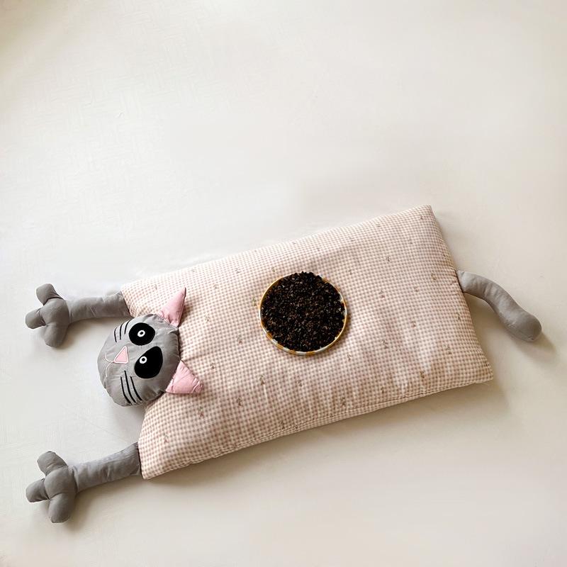 Pure Cotton Double-Layer Cat Pillow: Cute & Removable Buckwheat Core for Kids Finished - Buckwheat Hull Filling 35*60cm/each