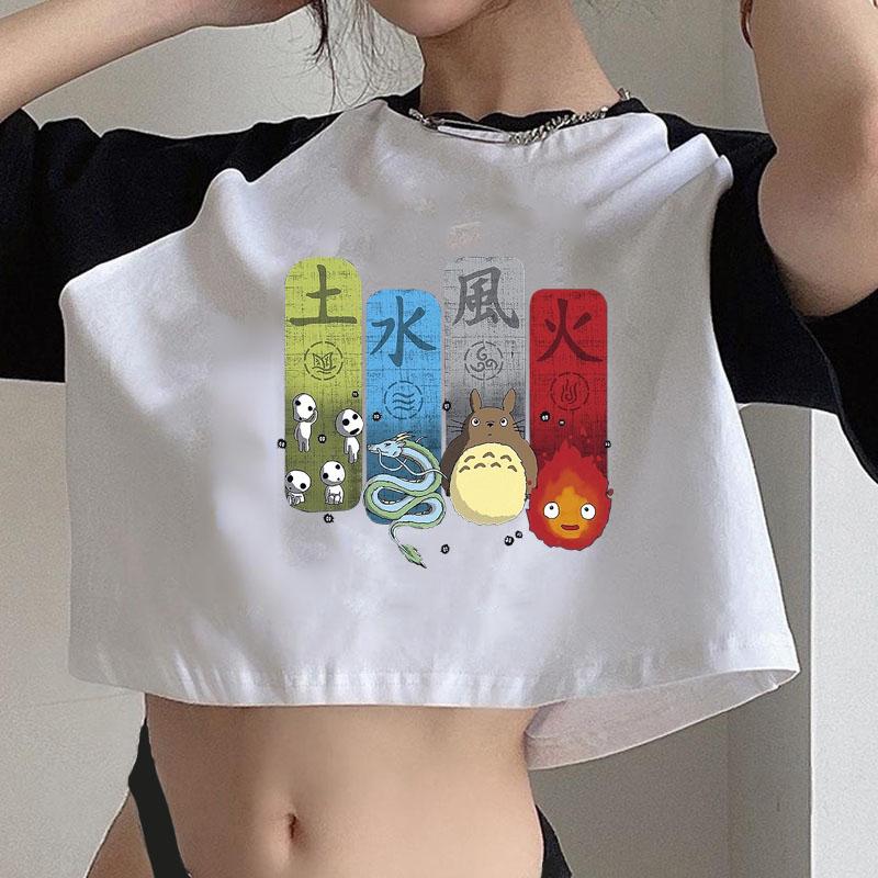 Totoro Studio Ghibli Harajuku T Shirt Women Cropped Ullzang Miyazaki Hayao Tshirt Funny Cartoon T-shirt Anime Crop Top