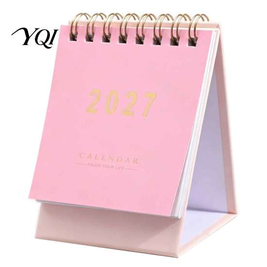 Durable Spiral Bound Calendar 2027 English Desktop Calendar, Minimalist Table Planner with Gold Easy Viewing Monthly Foil Cover, Thick Paper, 18-Month