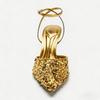 Shiny Sequin Decorated Gold Heels Women Fashion Pointy Toe Ankle Strap Buckle Design High Heeled Sandals Luxury Party Dress Shoe