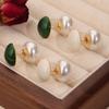 Geometric Minimalist Earrings With Enamel Finish Imitation Pearl Copper Post Gold Tone Women Men