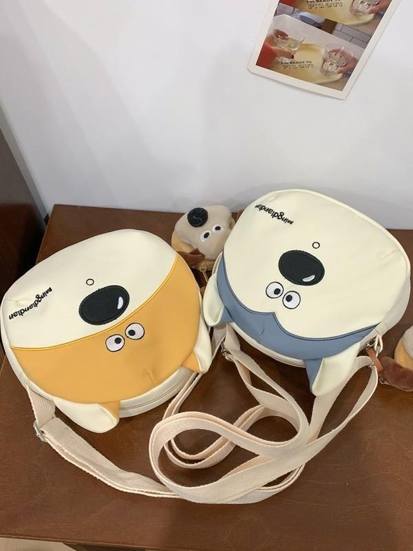Nylon Cartoon Dog Shoulder Bag For Girls With Zipper Closure And Mobile Pocket