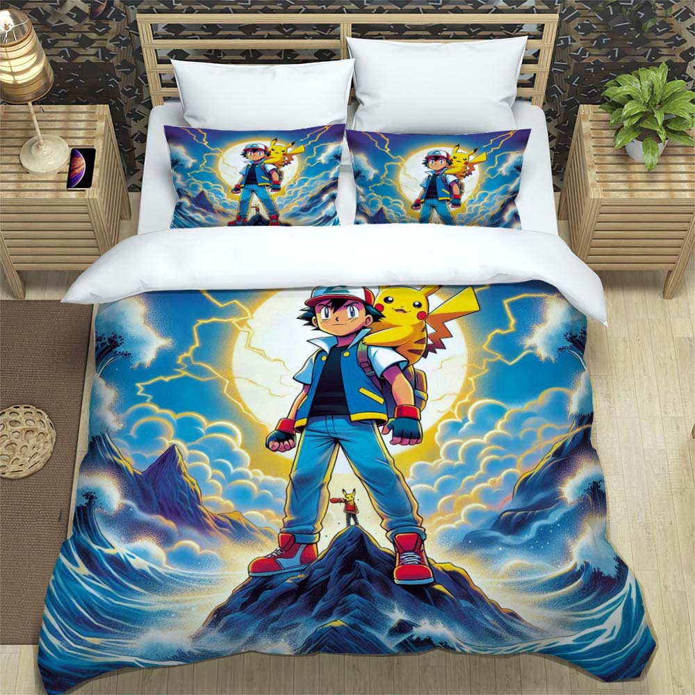 2026 New Arrival: 3-Piece Pokémon Pikachu Print Bedding Set (Includes Personalized Name Service) — Single/Double Pillowcases