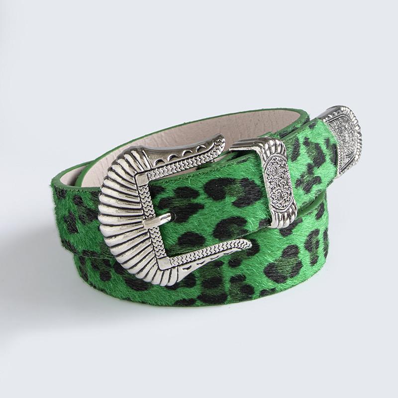 Faux Leather Western Buckle Belt For Women With Animal Print Design