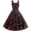2019 Summer Retro Print Spaghetti Strap Dress with Big Swing Skirt