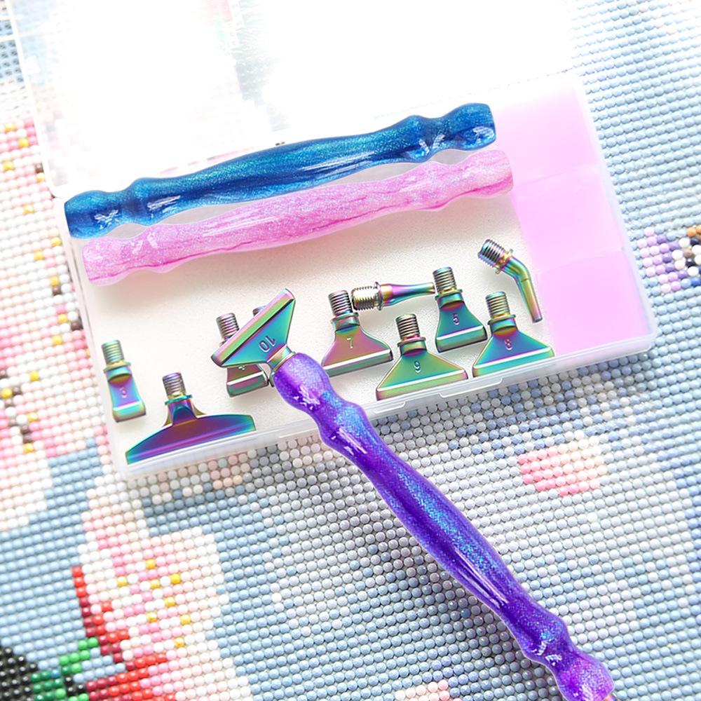5D Diamond Painting Tool Crystal Point Drills Pen with Purple Metal Point Drill Heads Multi Placer Pen Tip and Clay Accessories