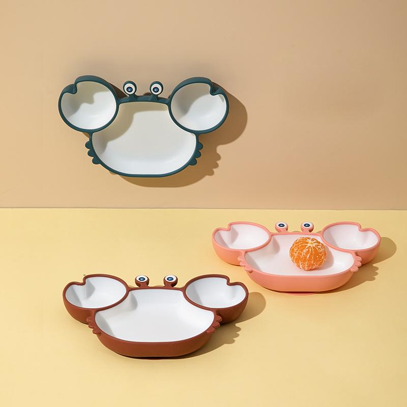 Silicone Sucker Tableware For Baby Cartoon Crab Anti-Fall Dinner Plate Infant Kids Supplementary Food Bowl Soft Dishes