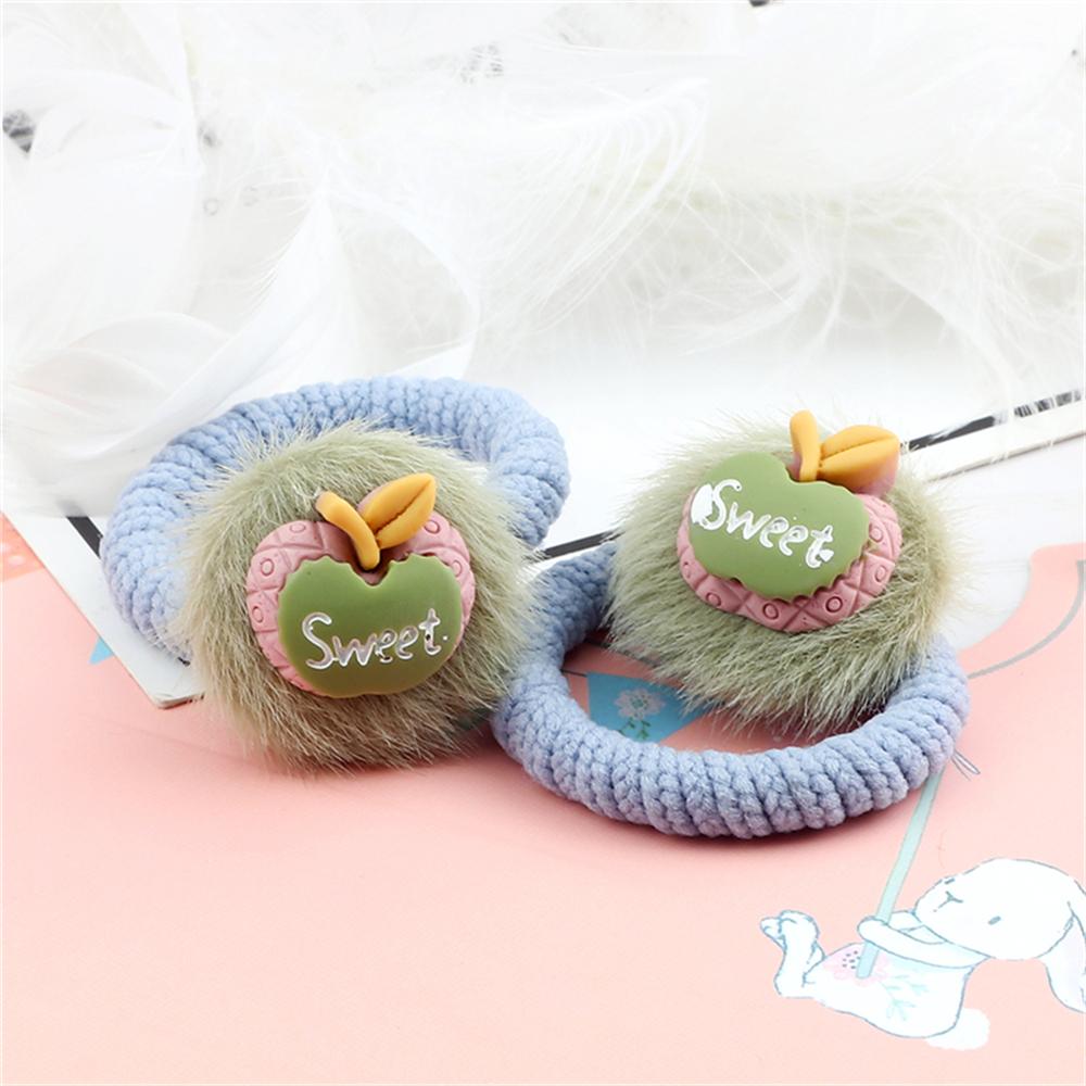 2PCS Sweet Colorful Hair Bands for Kids Girls Furry Fruits Bowknot Heart Winter Hair Ties Elastic Headband Hair Accessories Gift