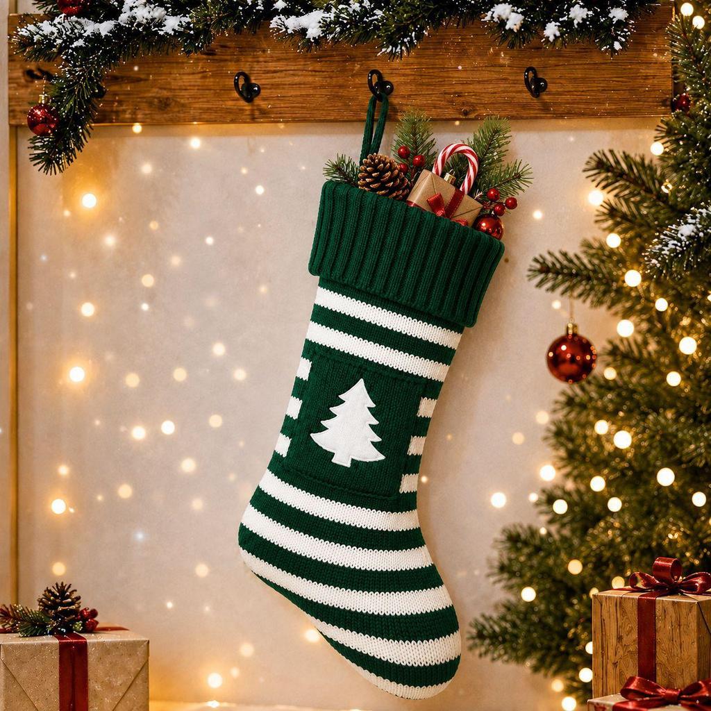Large Twisted Cable Knit Christmas Stocking Gift Bag Decoration