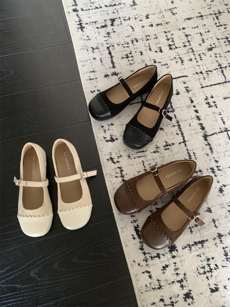 

Fashion IPPEUM Women Mary Janes Shoes 2025 New Round Toe Buckle Ballet Flats Black PU Leather 225 коричневый