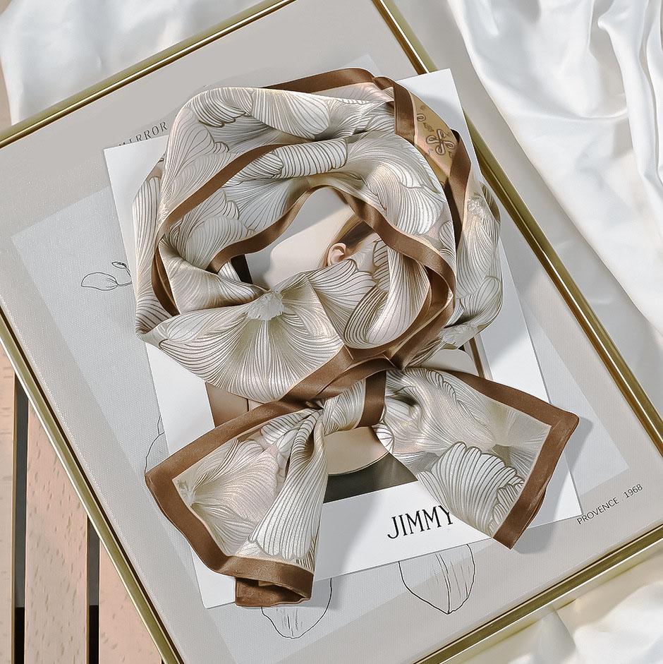 

16*145CM 100% Mulberry Silk Scarf Double-Layer Double-Sided Long Narrow Ribbon Scarf Spring Summer Neck Scarf & Hair Tie 16*145cm