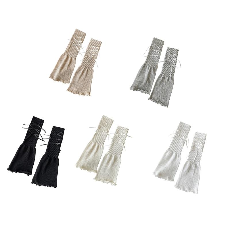 Middle Length Cotton Leg Warmers Decorative Bows Detail Leg Sleeve Socks For Winter Sports And Indoor Comfort