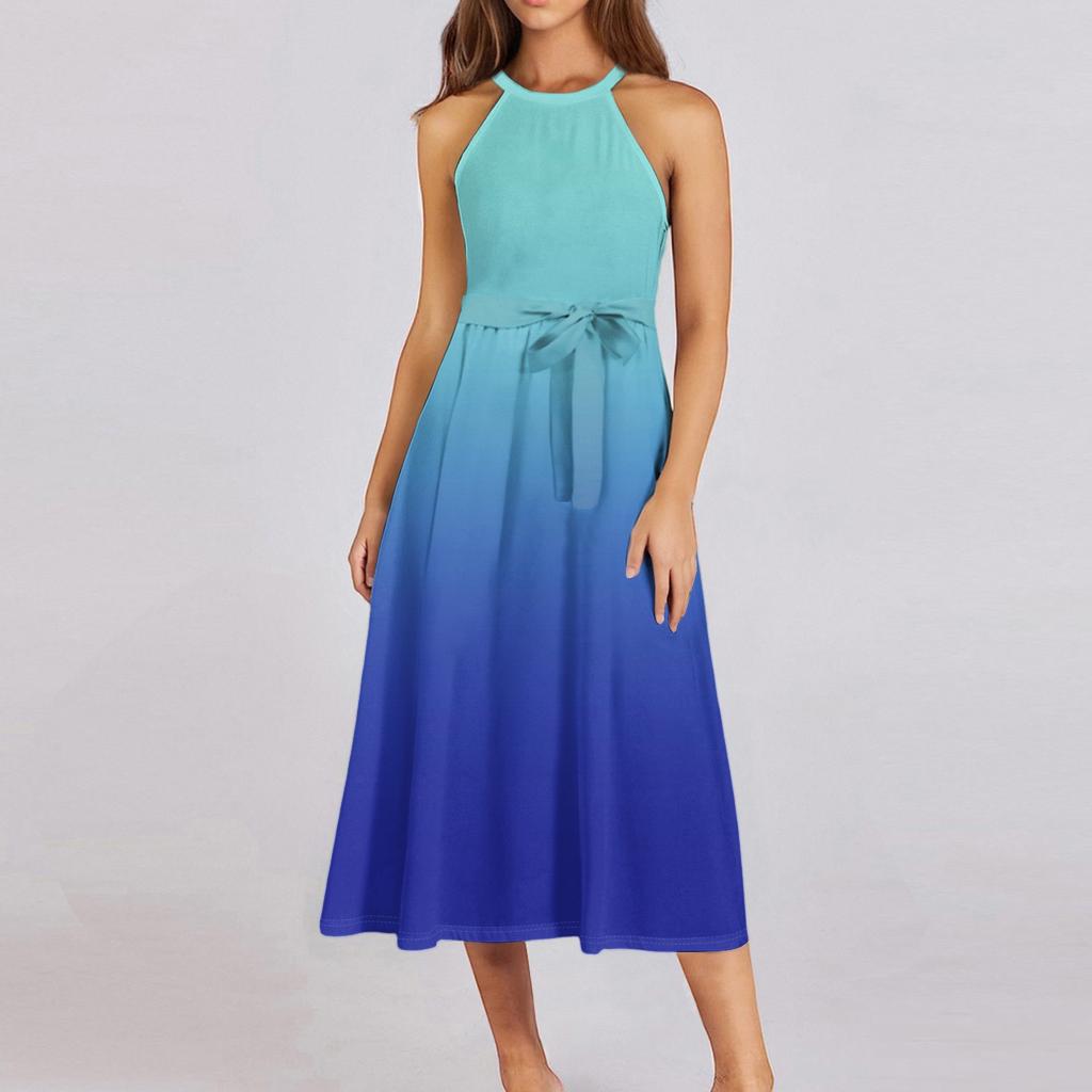 Women's Casual  Round Neck Midi Dress Basic Classic Outdoor Everyday Sleeveless Loose Boho Tie Dress  Summer Beach Sundress