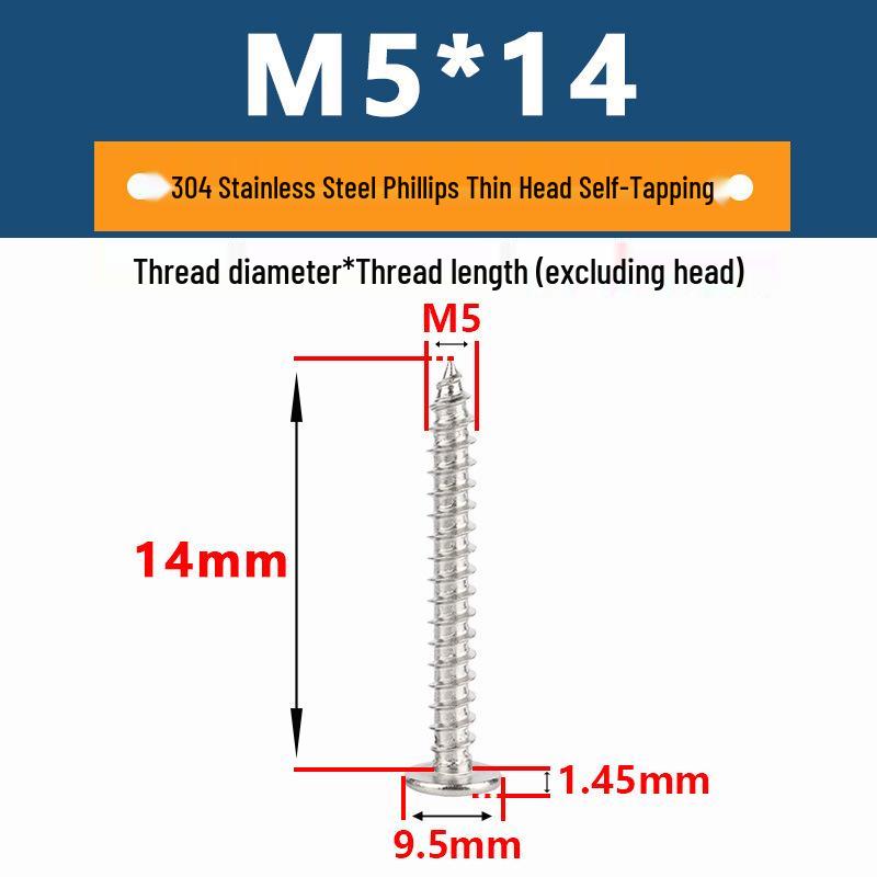Yigu 304 Stainless Steel Phillips Thin Flat Head Self-Tapping Screw M2-M8, Countersunk Pointed Tail