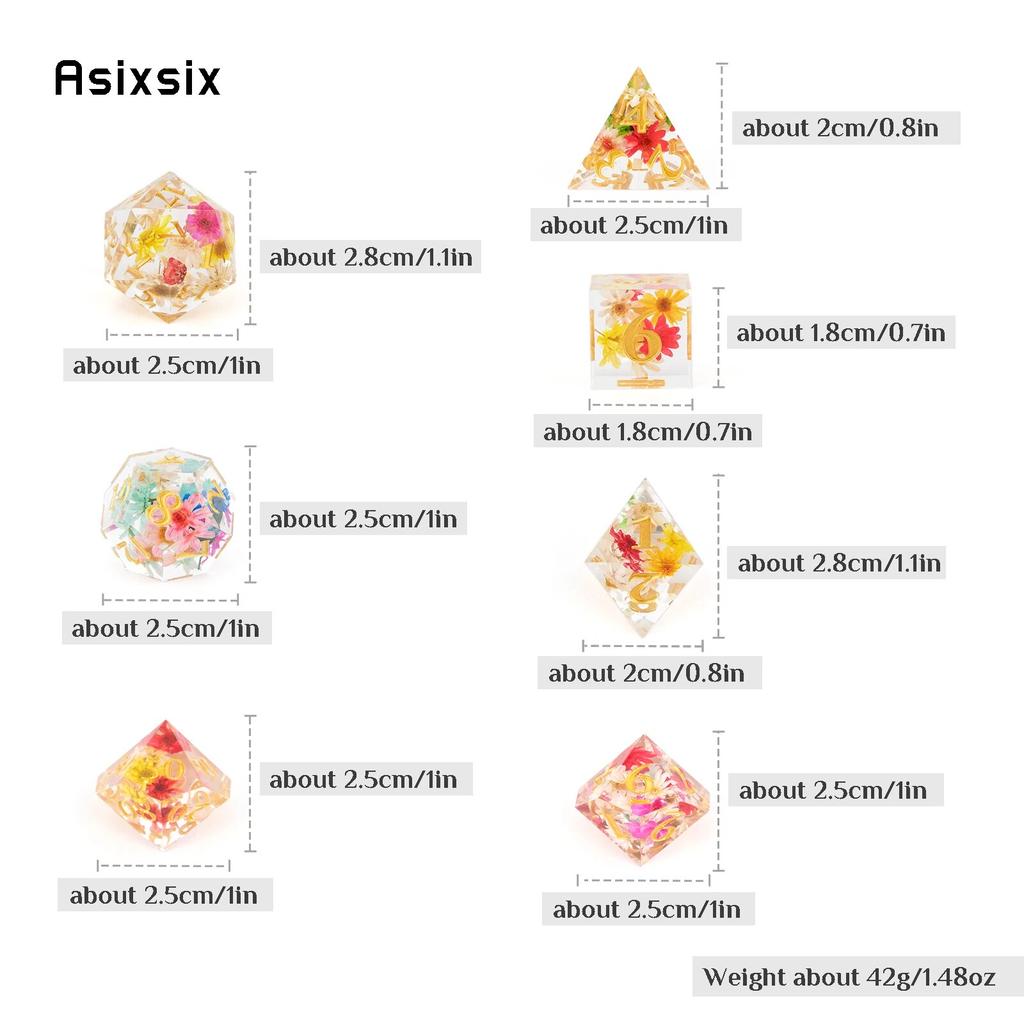 7 Pcs Flower Resin Golden Number Sharp Edge Dice Polyhedral Dice Suitable for Role-Playing RPG    Board Game