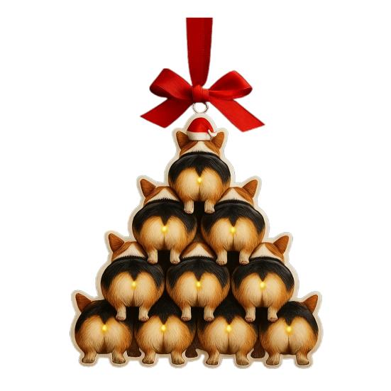 Corgi Butt Christmas Ornament 2D Acrylic Funny Dog Butt Stacking Xmas Tree Shaped Pendants for Tree Car Home Hanging Decor