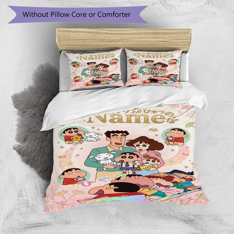 3pcs Duvet Cover Set (1*Duvet Cover + 2*Pillowcase, Without Core), Custom Name Crayon Shin chanPattern Bedding Set, Home Bedroom Decor Gift