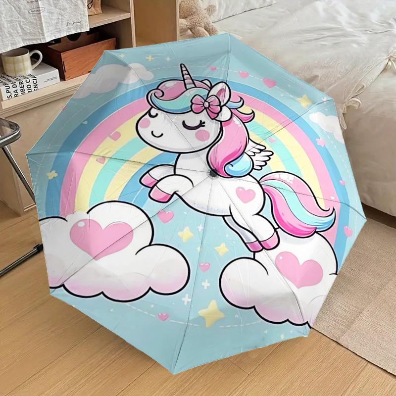 1PC Unicorn Rainbow Umbrella-8-Rib Reinforced Portable Folding Travel Suitable for All Seasons Outdoor Daily Use-Z0402