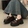 Small Man Thick-soled Black Small Leather Shoes Women's 2025 Autumn New Versatile Velcro Single Shoes British Style Loafers