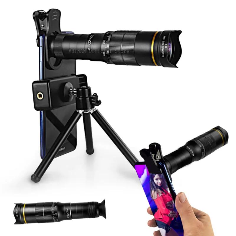Profesyonel HD Telefoto Zoom Telefon Lensi 32X Güçlü Monoküler Teleskop Kamp Turizm için Mobil Telefoto Lensi