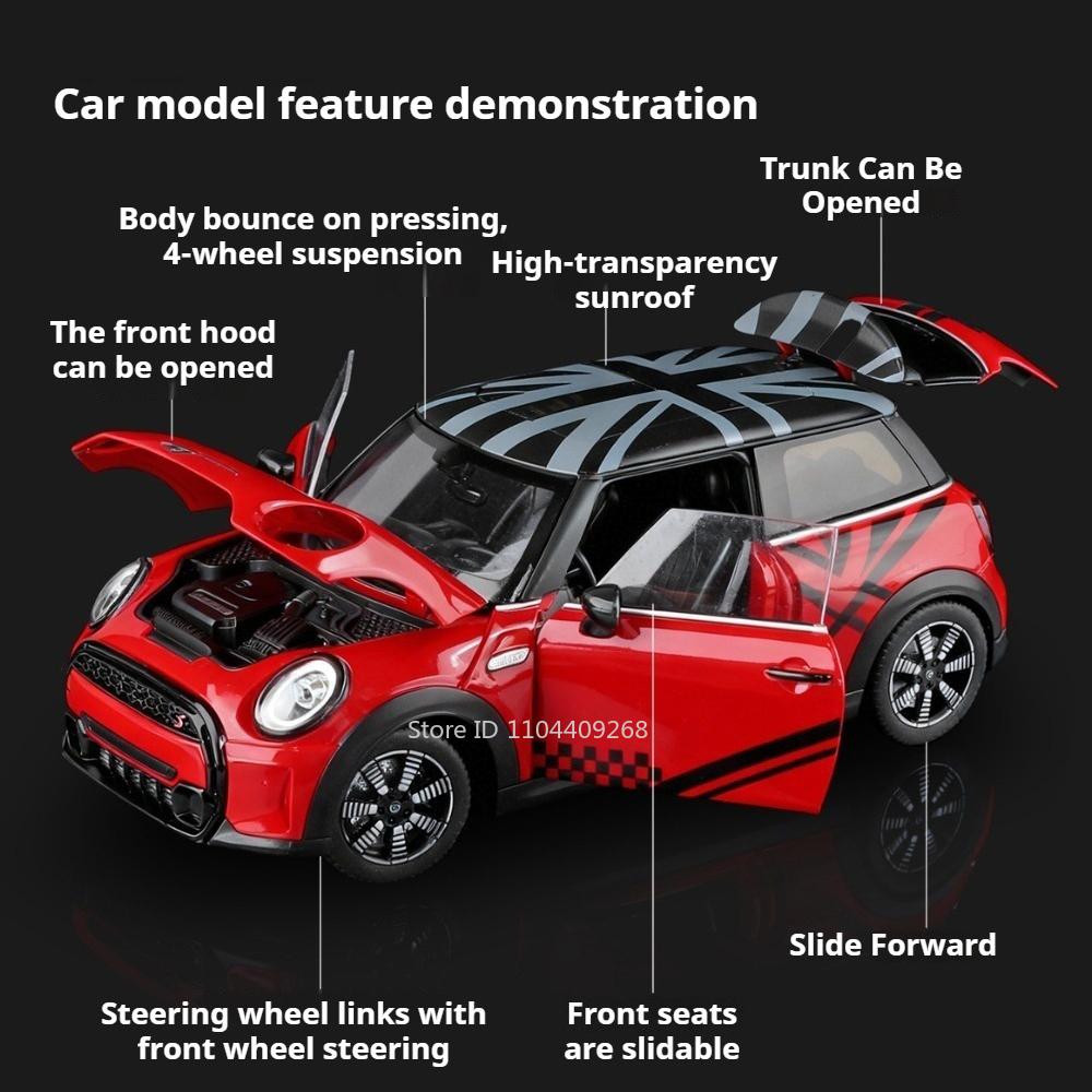 Skala 1:18 Mini Cooper S 530Li Auto Modell Spielzeug Türen Öffnen Sportwagen Metallkarosserie Gummireifen Modelle Heimdeko Dekoration