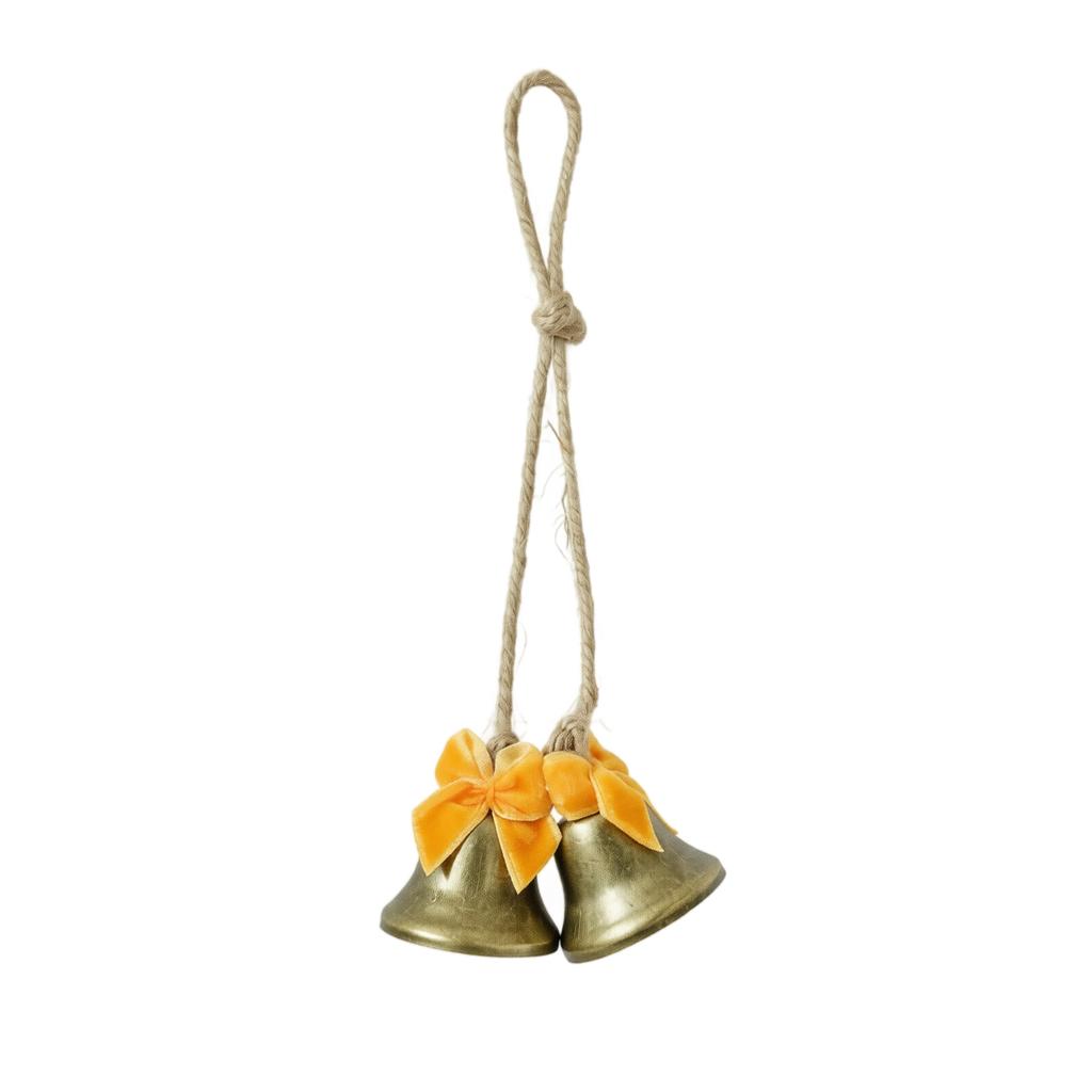 Small Vintage Christmas Bell Garland with Bows, Hanging Wind Ornament for Holiday Decor