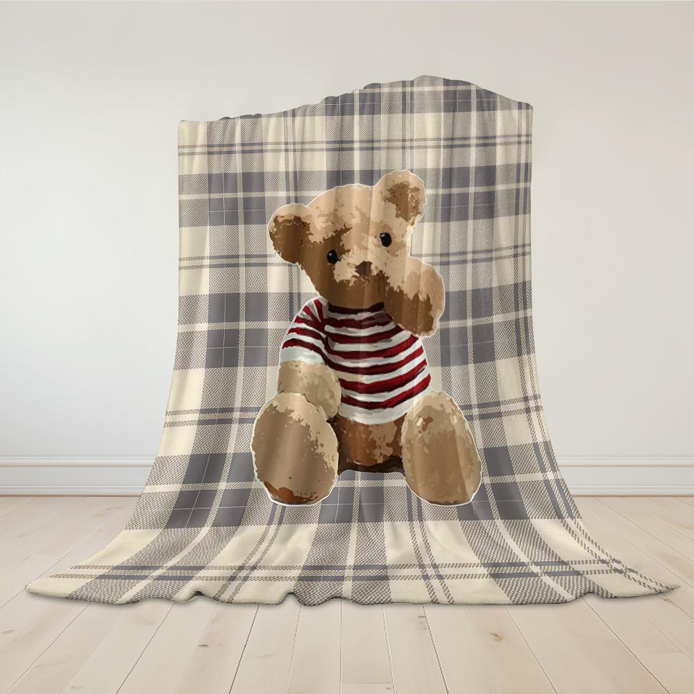 Karierte Teddybär Flanelldecke Warm Weich Halloween Weihnachten Sofa Warm Gemütlich Dekorative Deko Geschenk für Alle Jahreszeiten