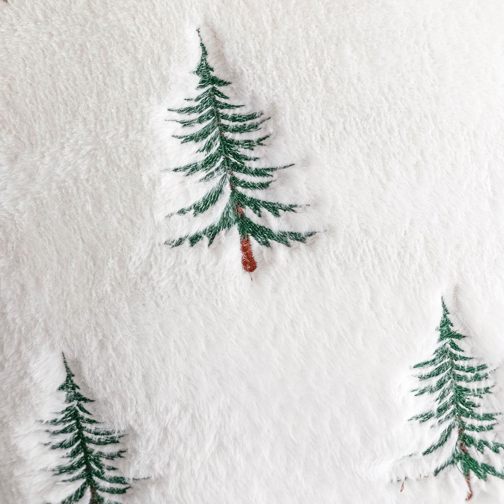 Imitation Rabbit Plush Pillowcase Christmas Tree Embroidery Living Room Sofa Pillow Cushion Christmas Atmosphere Decoration