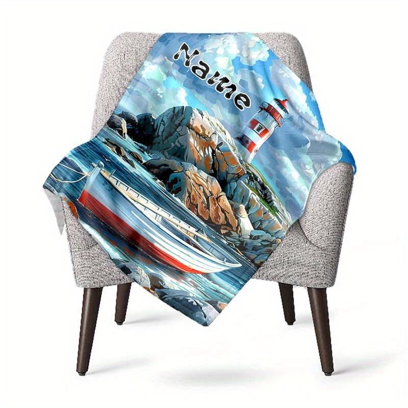 Sea Tower Customize Your Name Blanket Used For Chair Office Sofa Bed Camping Soft And Warm Giving Friends And Relatives Birthday Graduation Gift